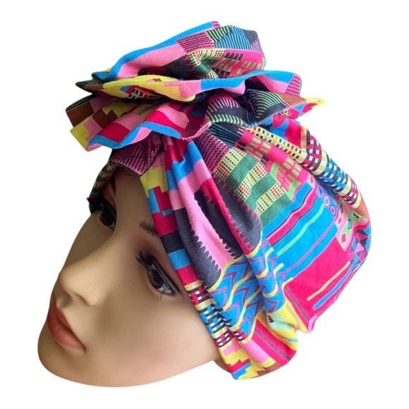 Colorful patterned African pre-tied turban headwrap One Size multicolored - Picture 9 of 10